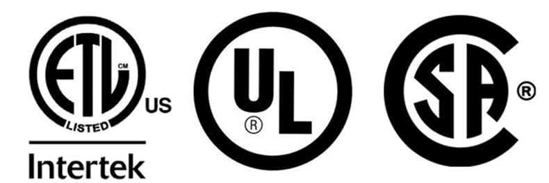 ETL, UL, CSA Certified