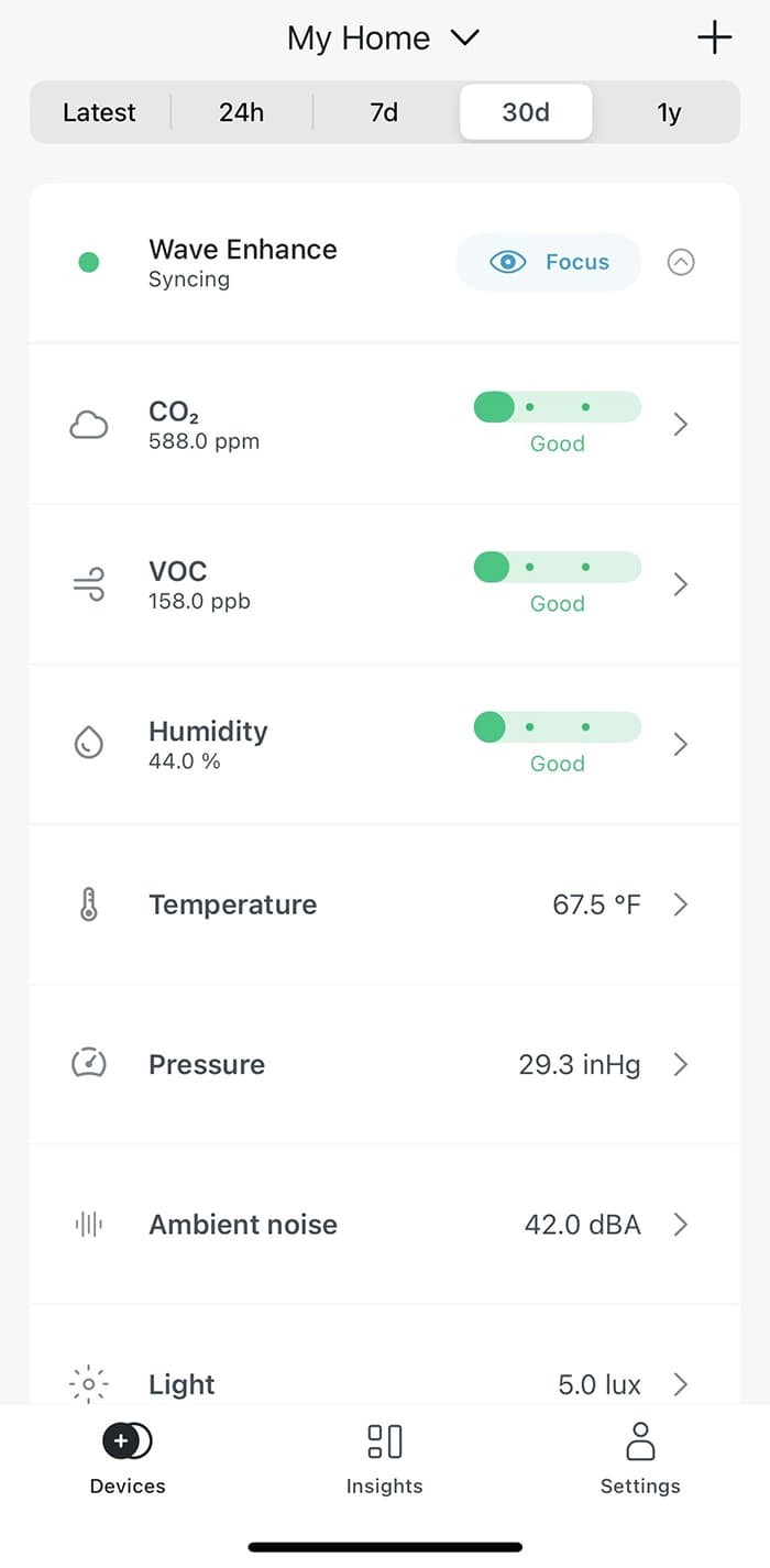 Expert Review: Airthings Wave Enhance Air Quality Air Monitor - App Screenshot