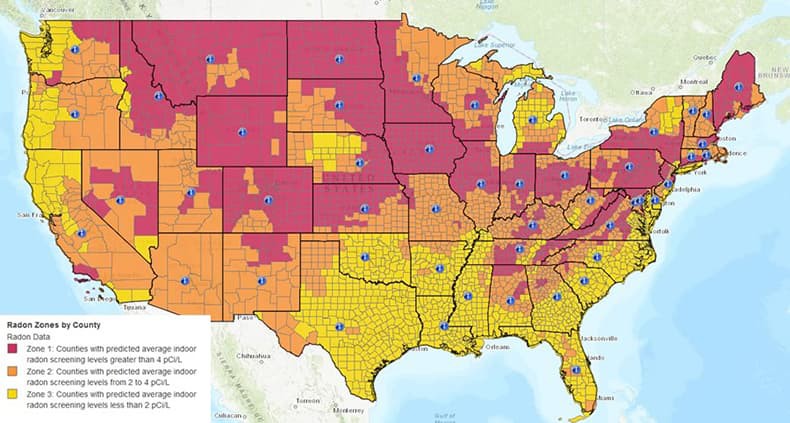 EPA Map of Radon Zones in the US