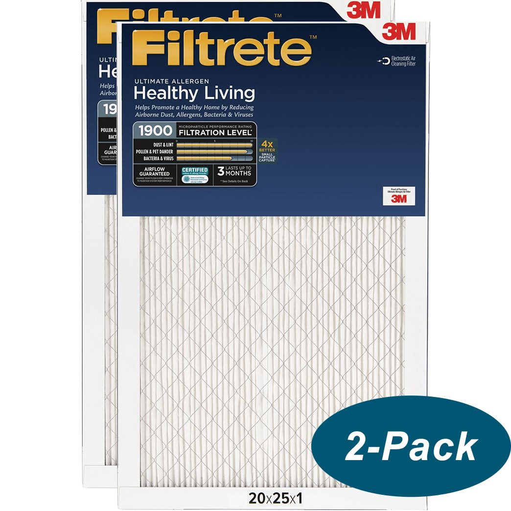 3M Filtrete Healthy Living 1900 MPR Ultimate Allergen Reduction Filters 20x25x1 2-PACK