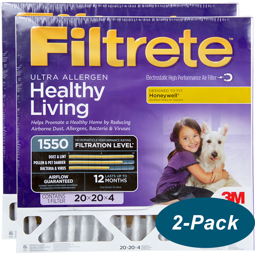 3M Filtrete Healthy Living 1550 MPR Ultra Allergen Reduction Filters 20x20x4 2-PK