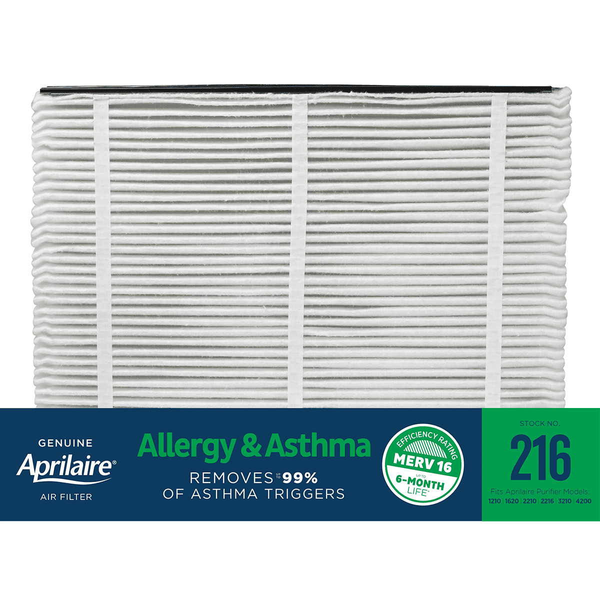 Aprilaire 216 MERV 16 Allergy & Asthma Replacement Filter (20x25) 2Pack