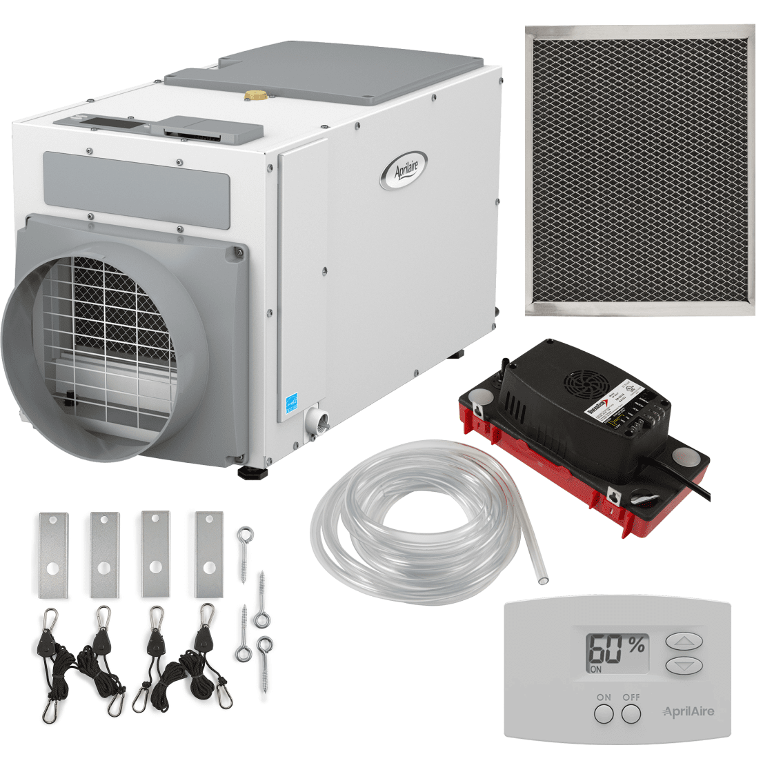 Aprilaire E100 100 Pint Energy Star Whole House Dehumidifier - Plug + Basement Package -  E0100 + Basement Package