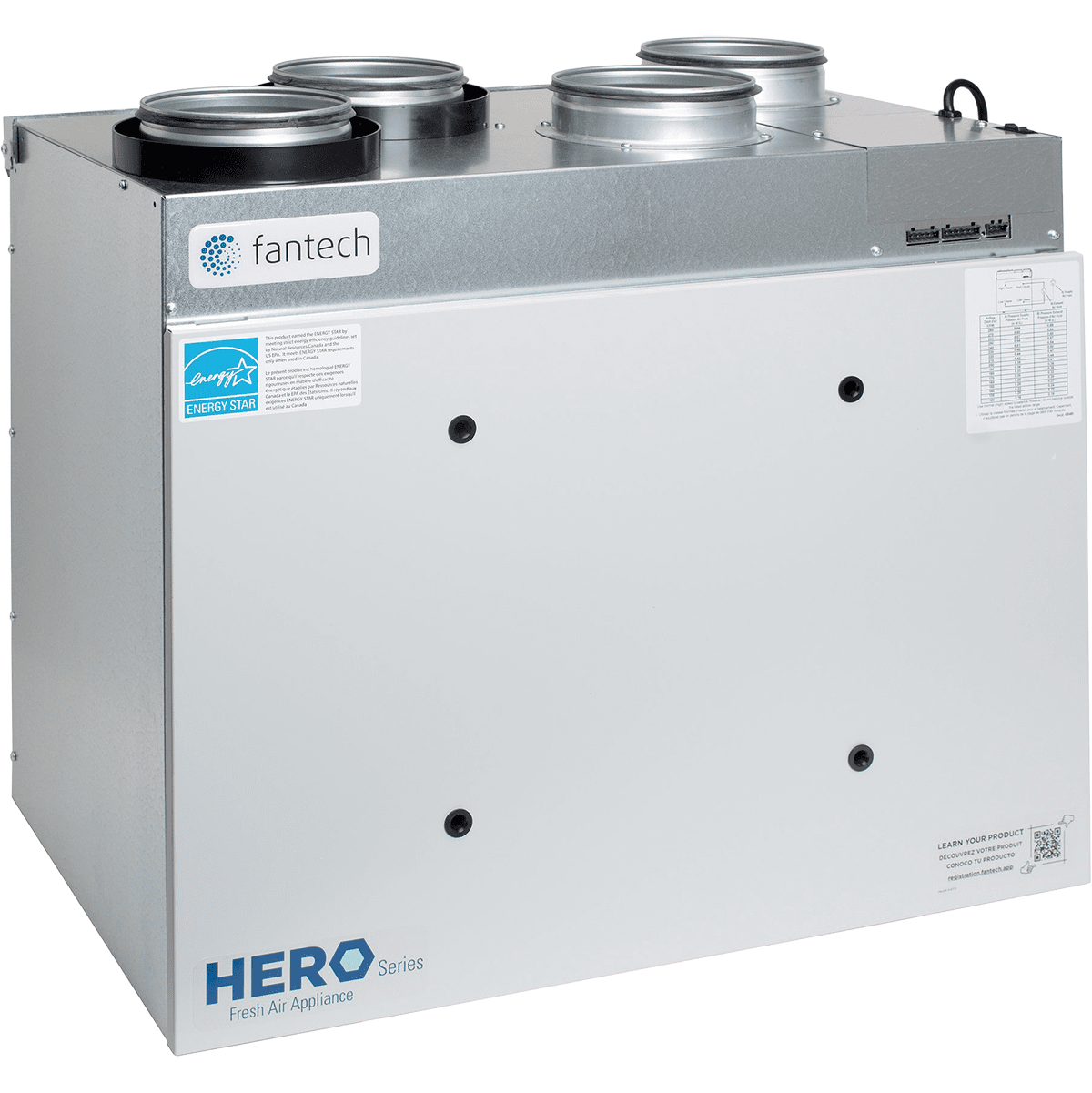 Fantech HERO 250H-EC Heat Recovery Ventilator (EC Motor & 6-Inch Top Ports) (463254)