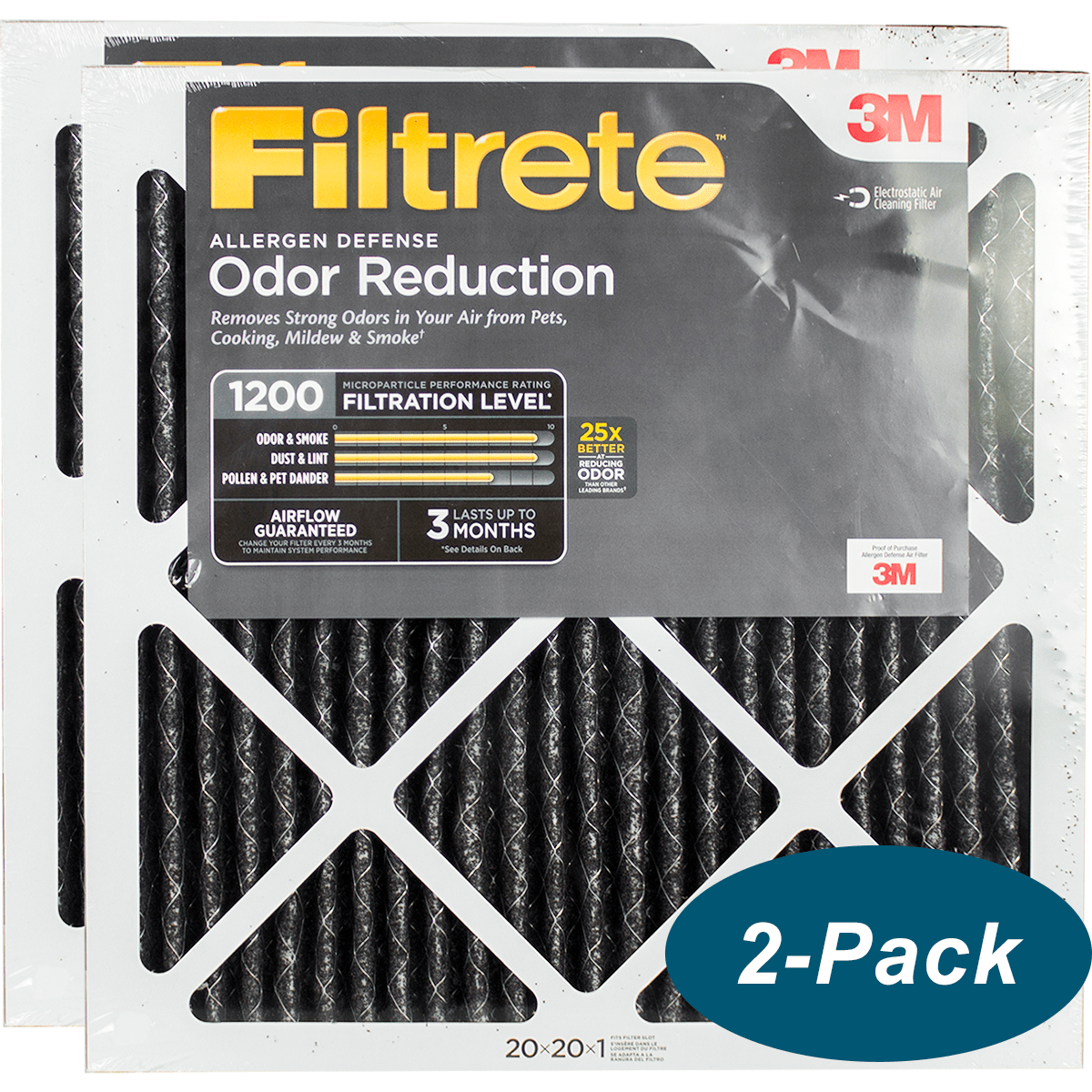 3M Filtrete 1200 MPR Allergen Defense Odor Reduction Filters 20x20x1 2-PACK
