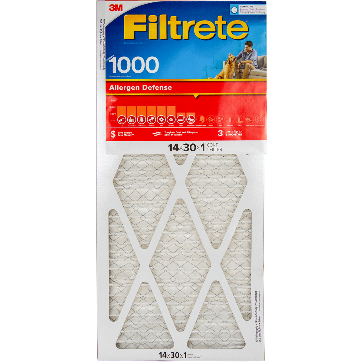 3M Filtrete Allergen Defense Furnace Filter 14x30x1