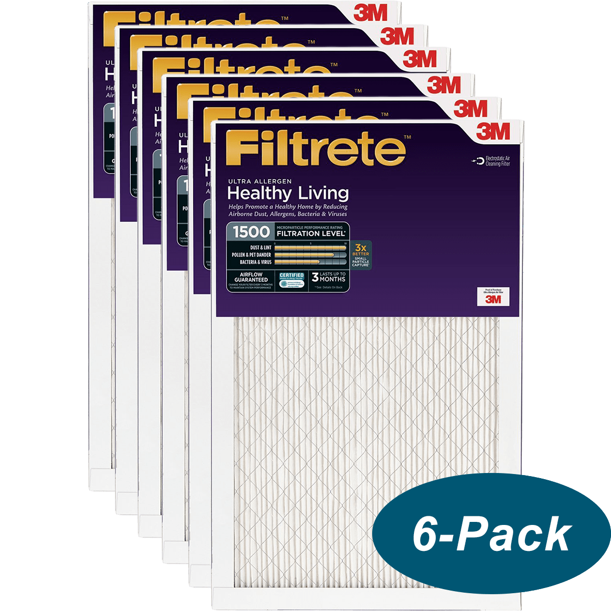 3M Filtrete 1500 Ultra Allergen HVAC Air and Furnace Filters 6-PACK 14x30x1 
