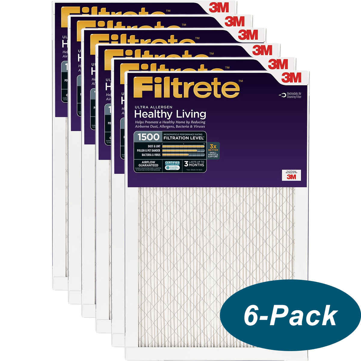 Filtrete Healthy Living 1500 MPR Ultra Allergen Reduction Filters 16x25x1 6-PACK