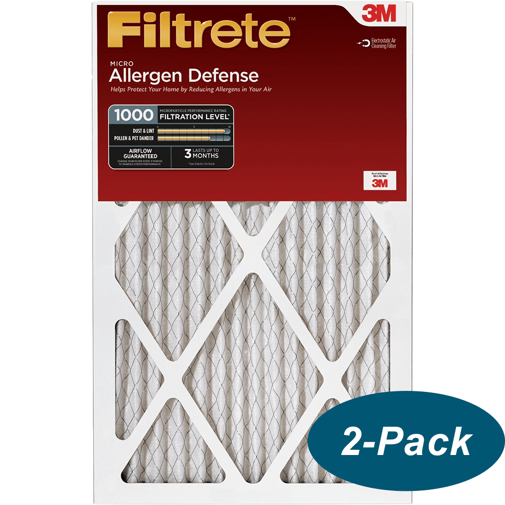 3M Filtrete 1-Inch Micro Allergen Defense MPR 1000 Air Filters 16x20x1 2-PACK