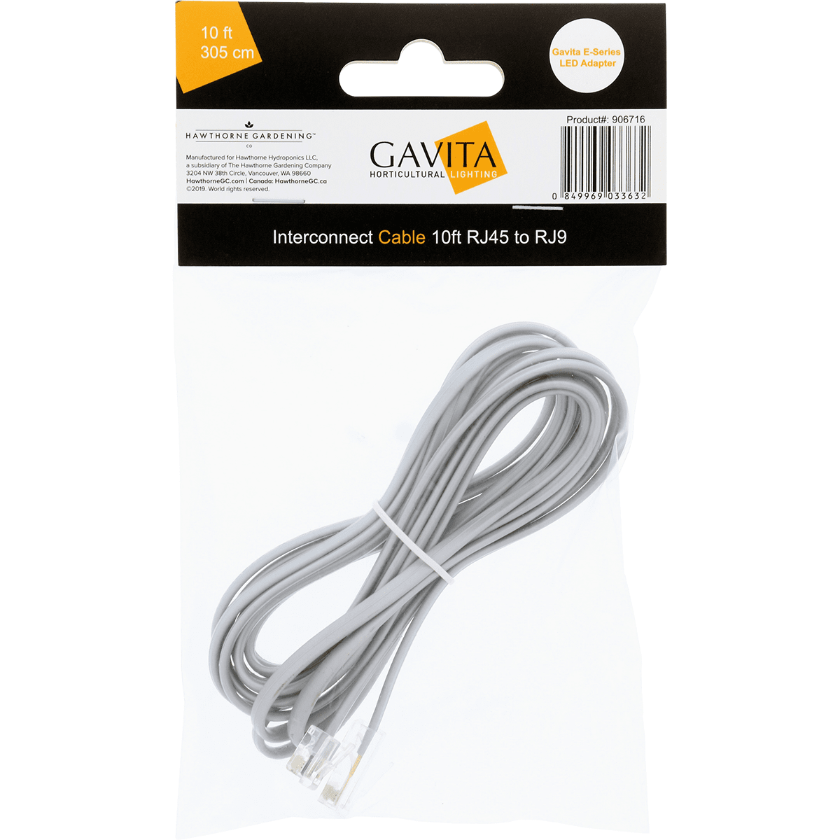 Gavita E-Series LED Adapter Interconnect Cable RJ45 to RJ9 - 10ft
