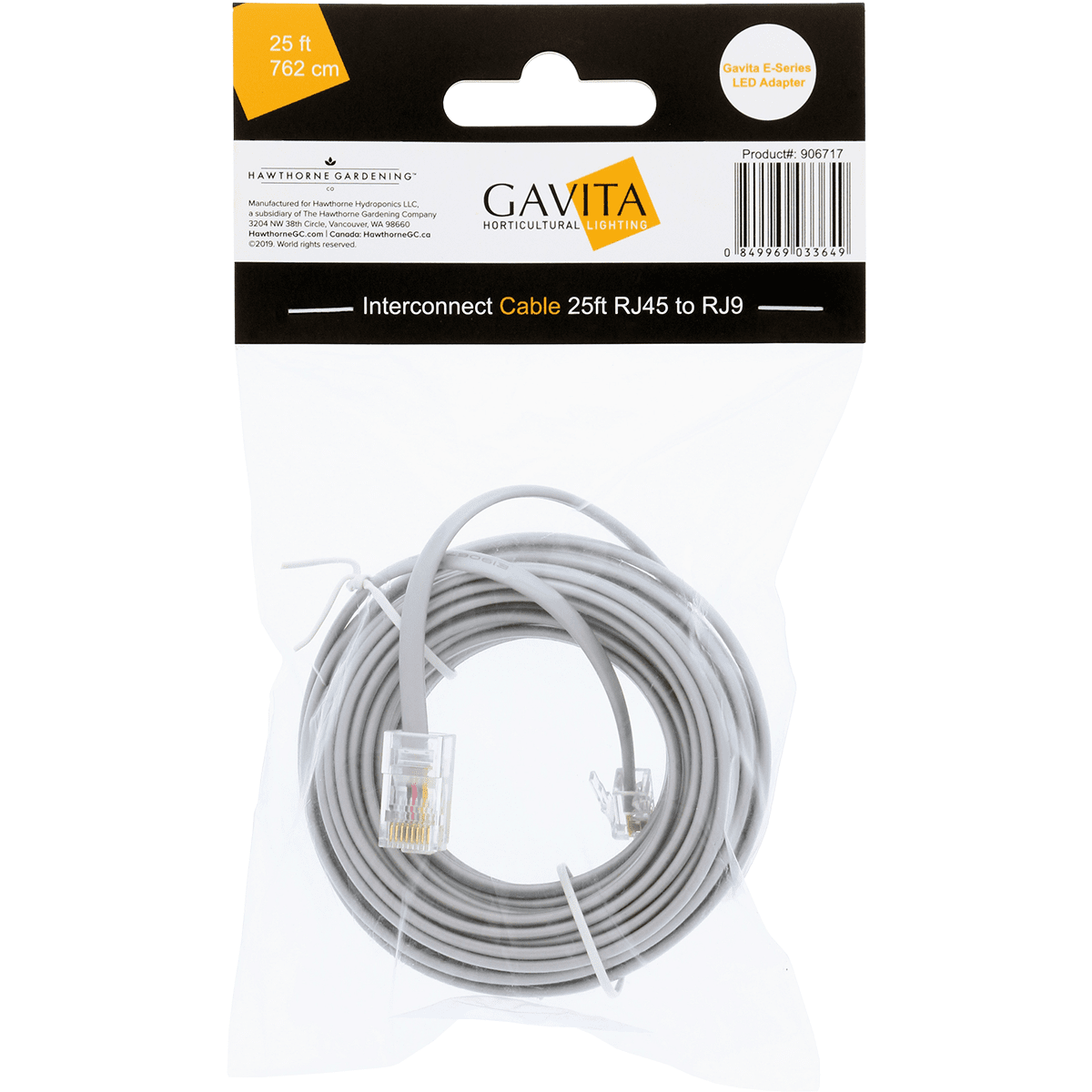 Gavita E-Series LED Adapter Interconnect Cable RJ45 to RJ9 - 25ft