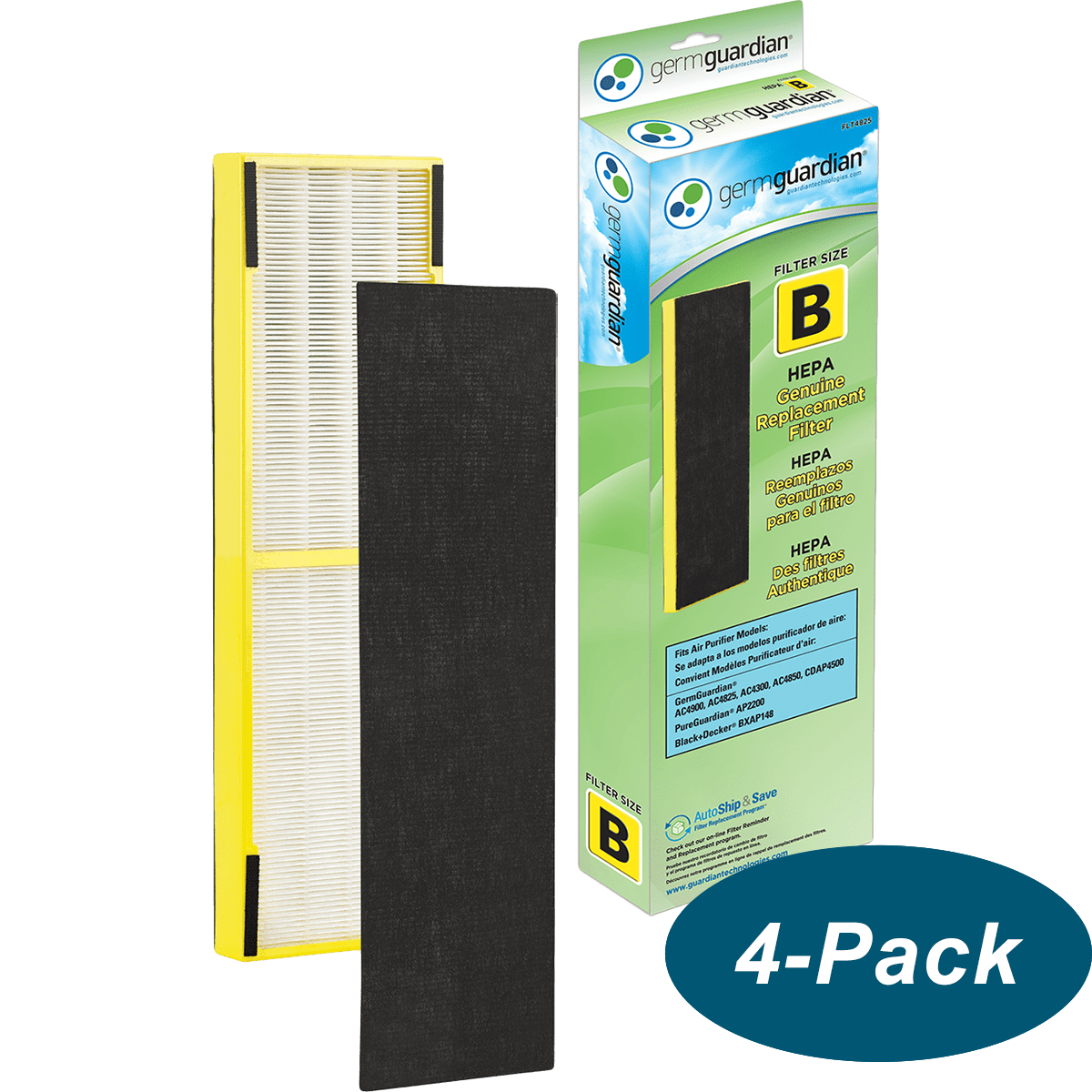 4-Pack Carbon Prefilter for GermGuardian Filter B FLT4825 & AC4800