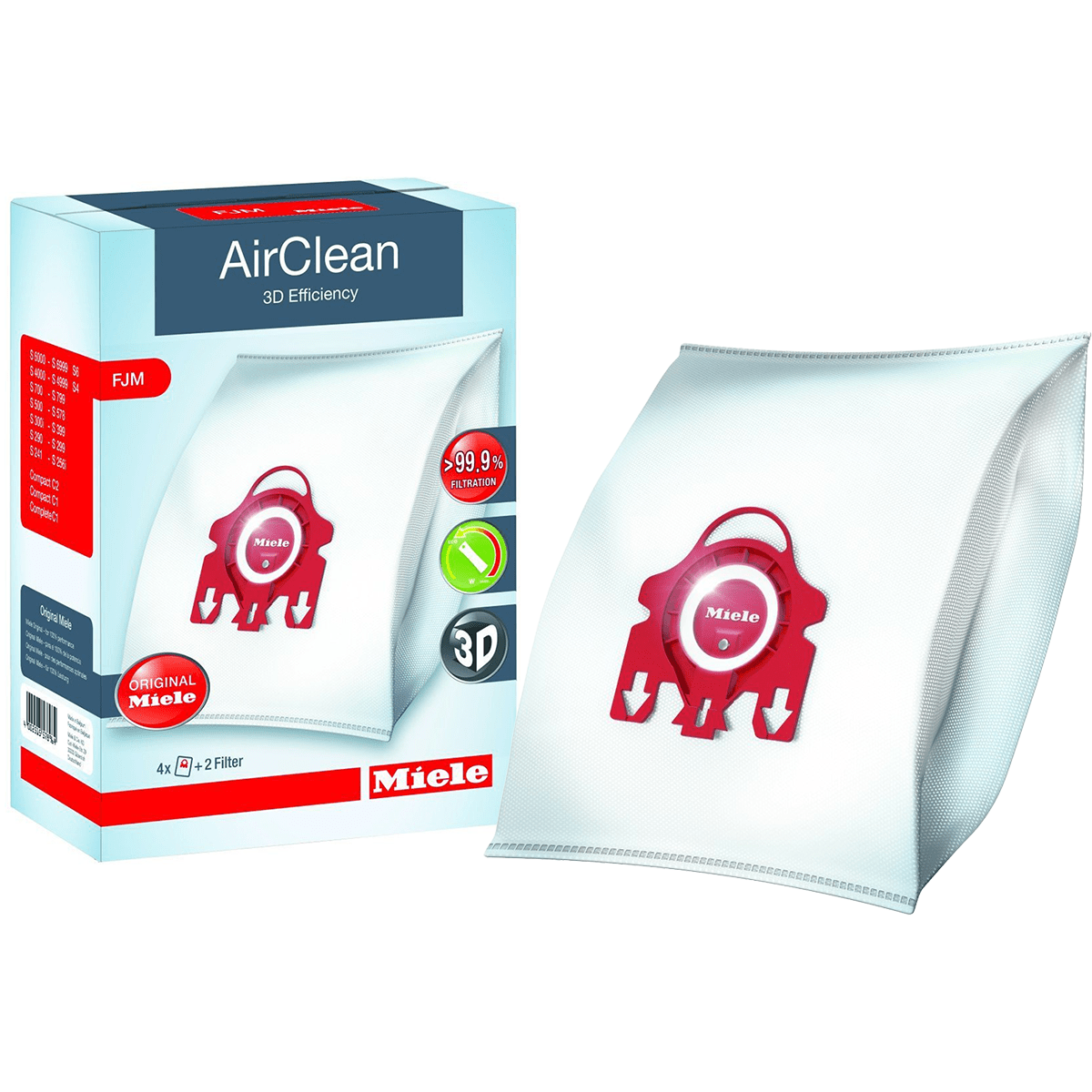 AirClean HyClean Miele FJM Compatible Canister Vacuum Bags 5-Pack w/ 2 Filters 