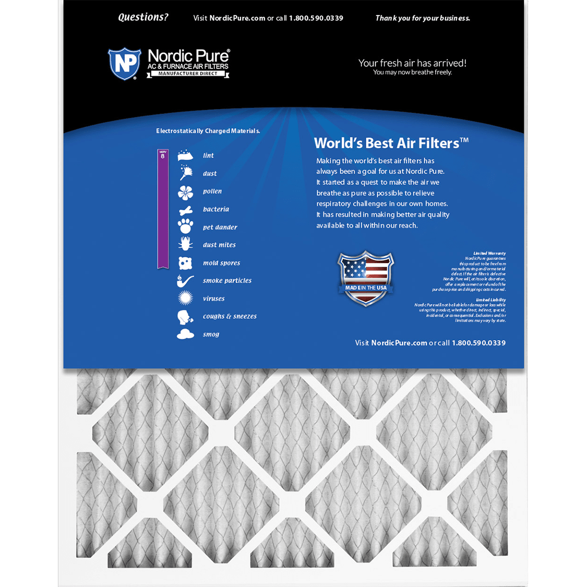 Nordic Pure MERV 8 1 in. Pleated Furnace Filters 6 Pack Sylvane