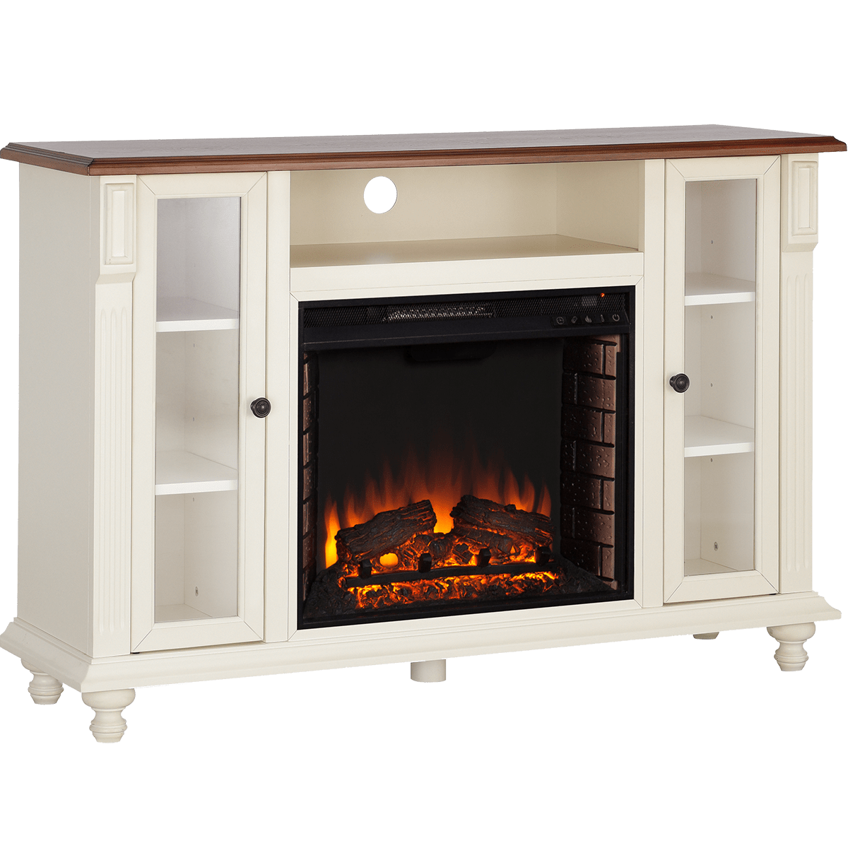 Southern Enterprises Carville Electric Fireplace Tv Stand Antique White W Walnut