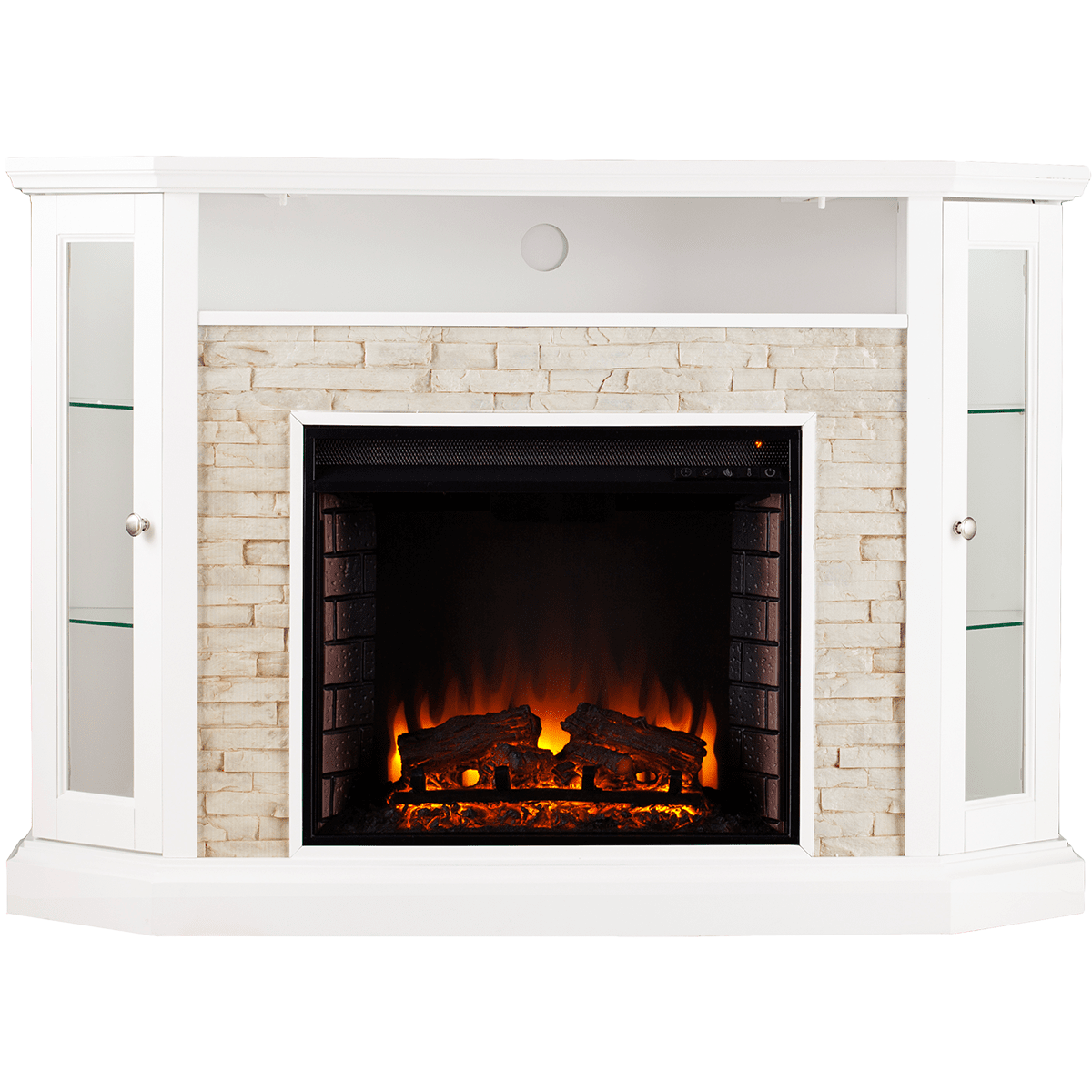 Southern Enterprises Redden Electric Fireplace FE9393- White w/ White Faux Stone