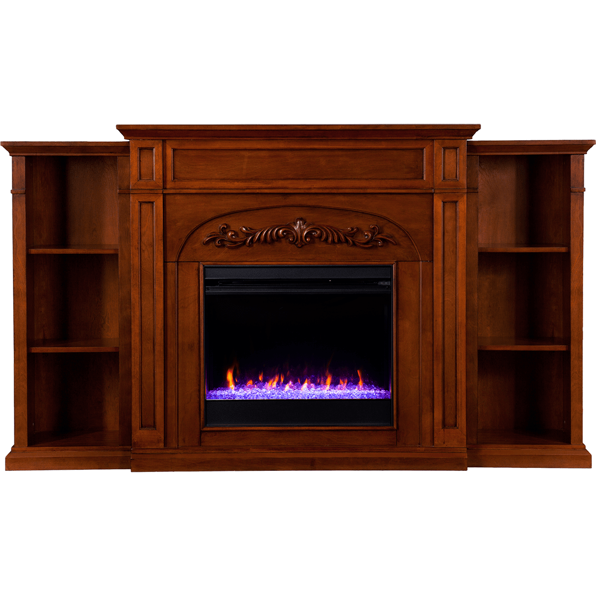 Southern Enterprises Chantilly Color-Changing Fireplace with Bookcases - Oak