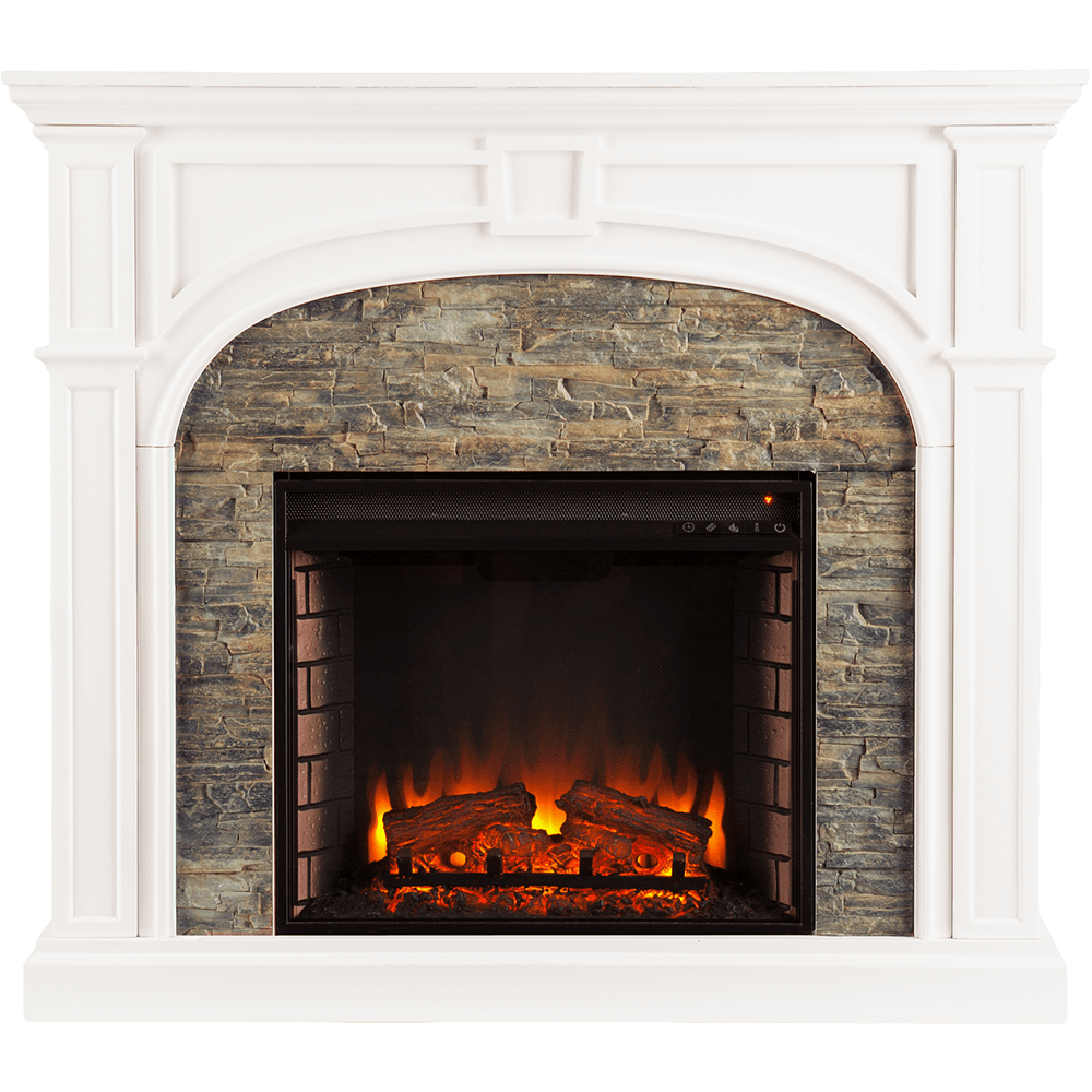 Southern Enterprises Tanaya Stacked Stone Effect Electric Fireplace - White