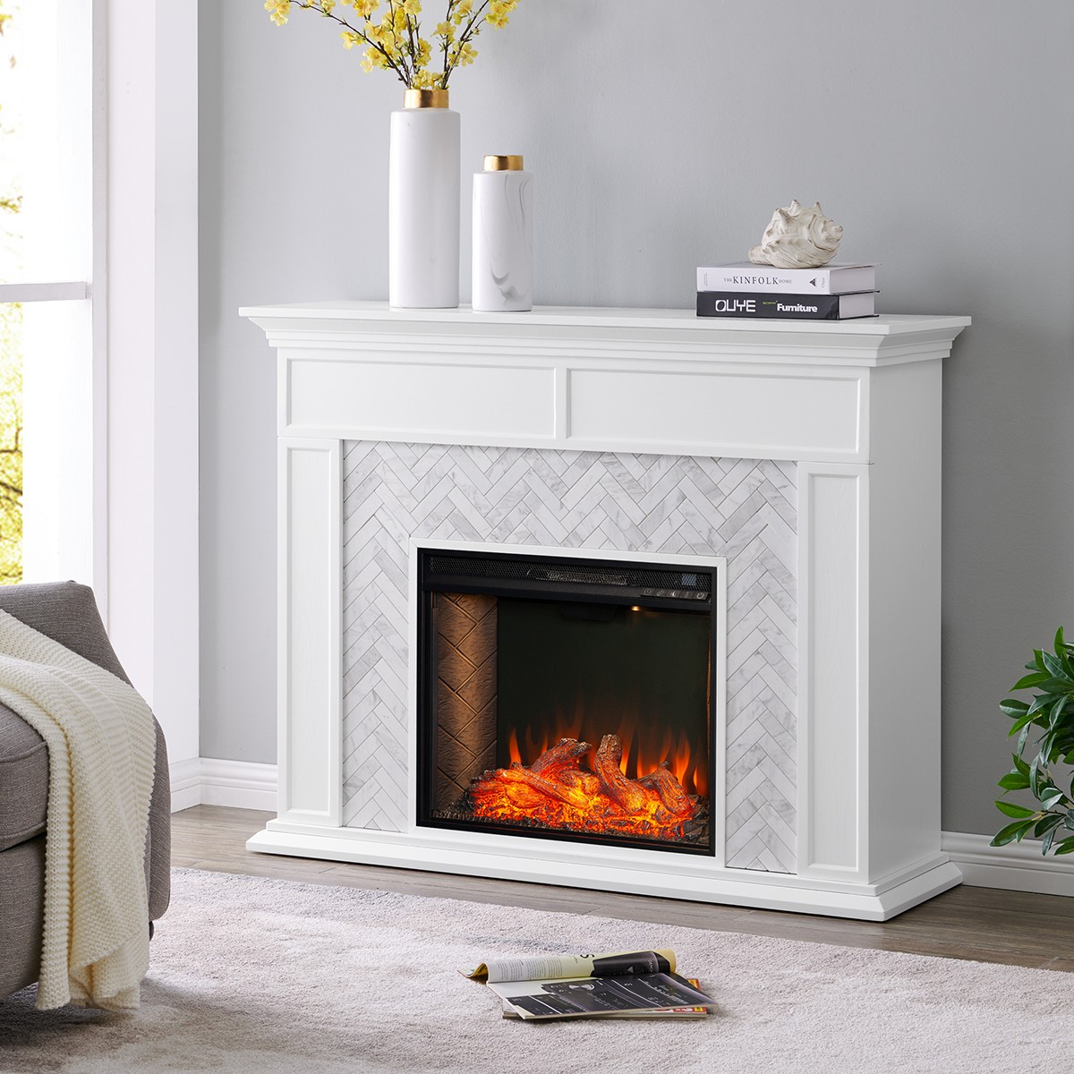 Southern Enterprises Torlington Marble Tiled Electric Fireplace