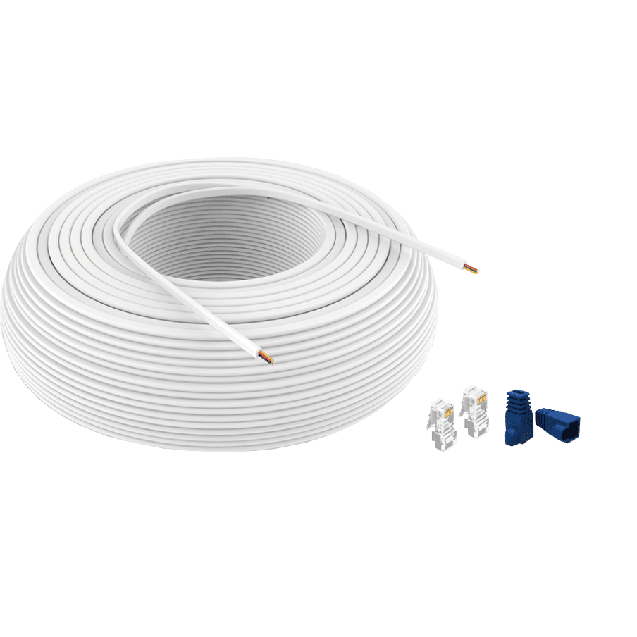 TrolMaster 500ft RJ12 White Cable Roll With 100 Pcs Connectors