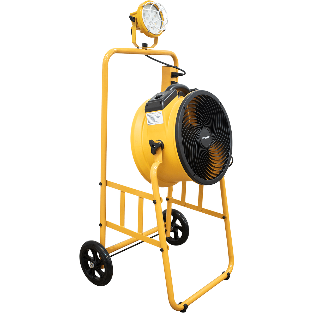 XPOWER 14-In. 2100 CFM Warehouse/Dock/Trailer Fan Kit w/ Mobile Trolley & LED Spotlight - Yellow
